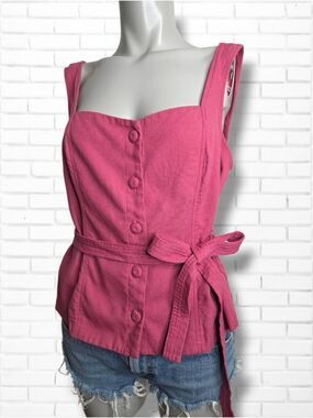Marfinno Raspberry Red Sweetheart Neckline Tie Waist Peplum Top Size L